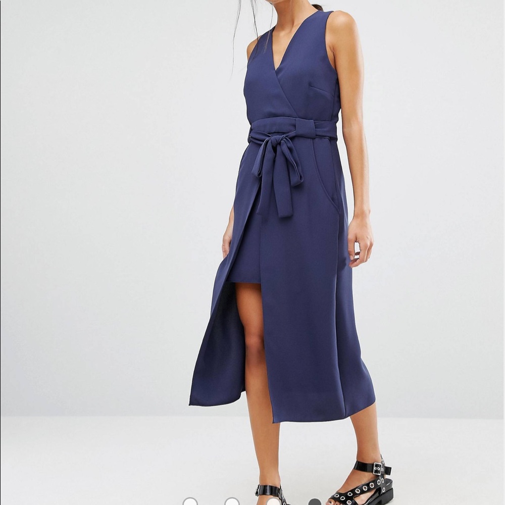 River Island Belted Overlay Dress - Navy / US 6